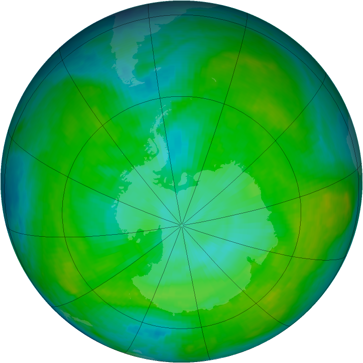 Antarctic ozone map for 29 December 1984